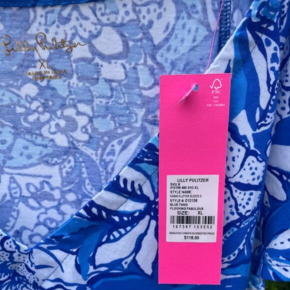 Lilly Pulitzer XL Kawai Flutter Sleeved Blue Tang Flocking Fabulous POCKETS - Picture 4 of 5